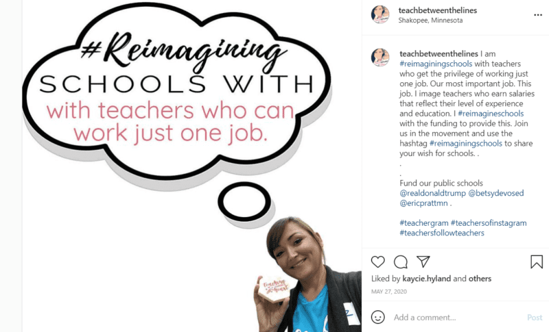 Teacher with thought bubble supporting reimagining schools