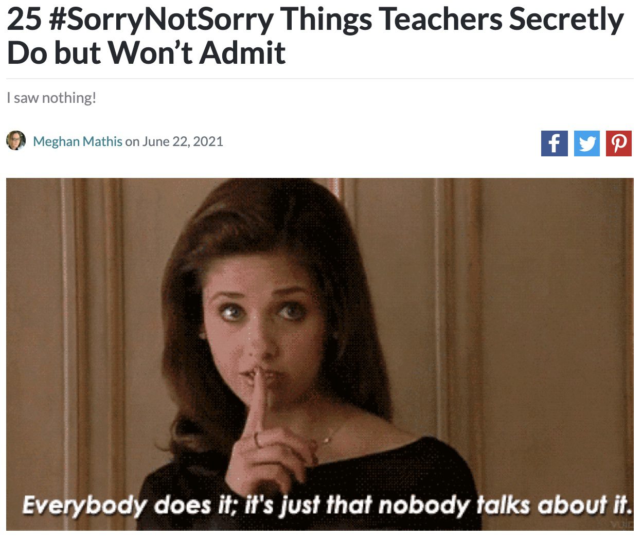Screencap of an article about things teachers secretly do