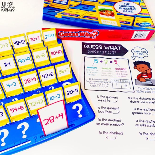 A Guess Who? board game repurpose to practice division facts