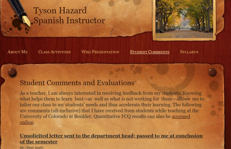Teacher portfolio website showing positive student feedback examples