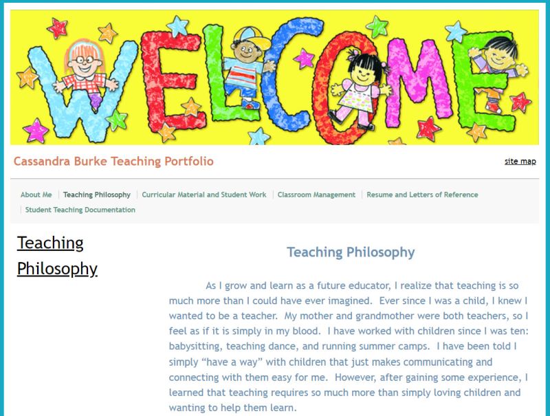 Page from a digital teaching portfolio, sharing the teacher's Teaching Philosophy