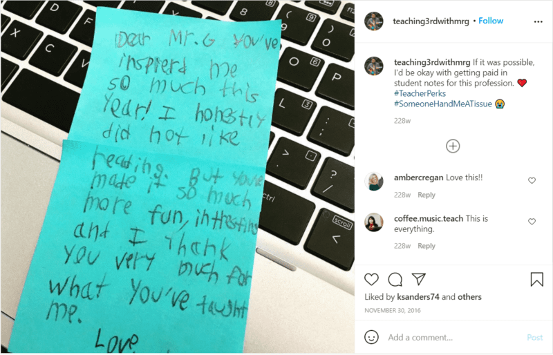 Still of thank you note for teacher teaching3rdwithmrg Instagram