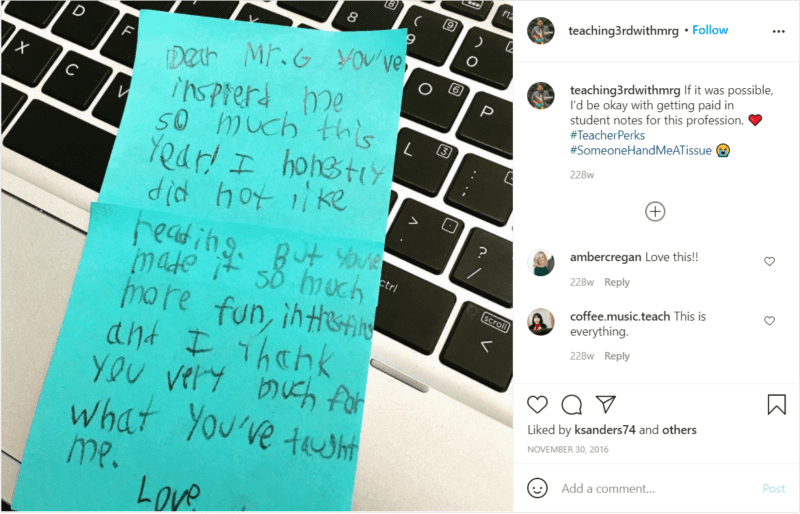 Still of thank you note to teacher teaching3rdwithmrg Instagram