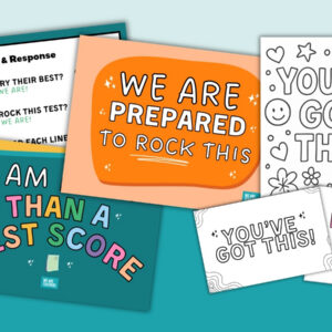 Test prep pep rally bundle with printable rally chants, motivational posters, coloring pages, and encouragement cards for students