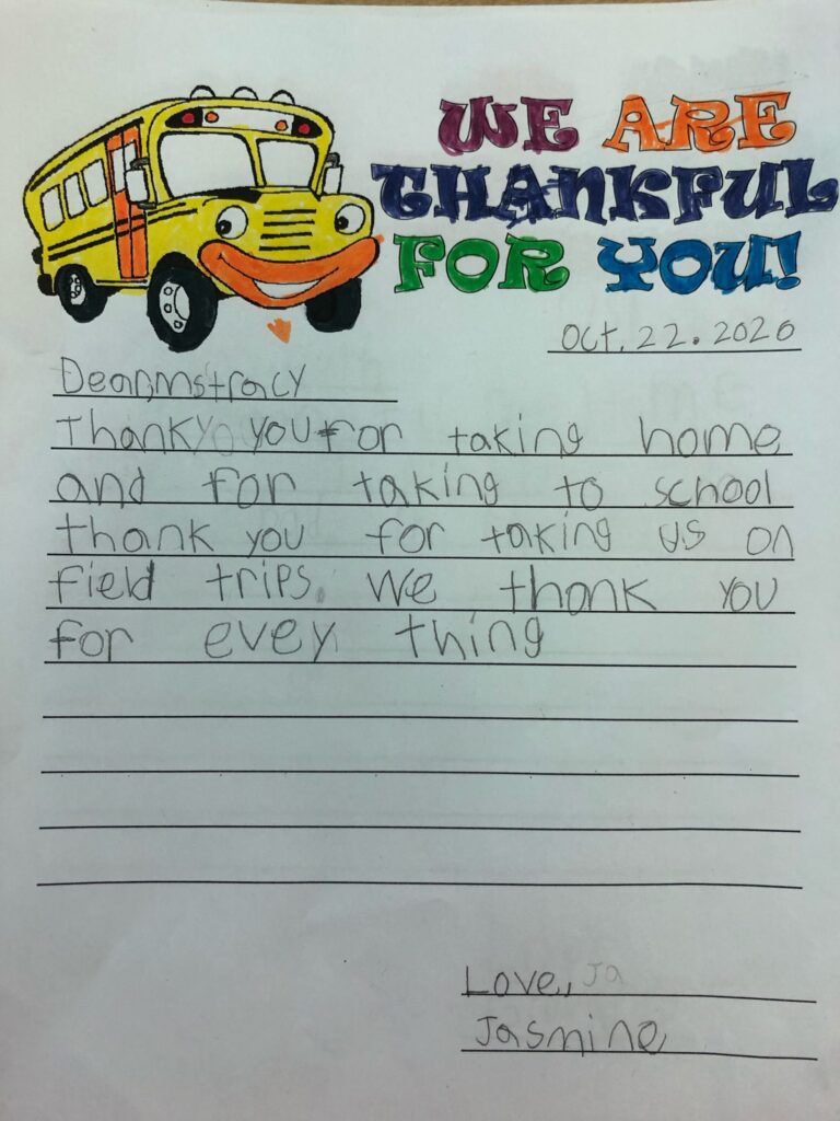 thank you note for a school bus driver appreciation day idea 
