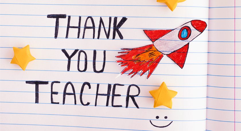 note saying 'thank you teacher'
