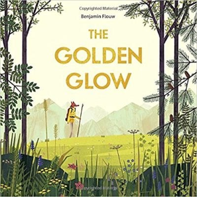 The Golden Glow book cover with a fox standing up like a human in a meadow of flowers and trees. 