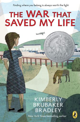 Book cover: The War That Saved My Life by Kimberly Brubaker Bradley, as an example of horse books for kids