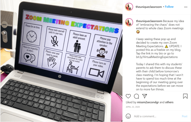 Still of theuniqueclassroom Instagram post tips for teaching second grade online