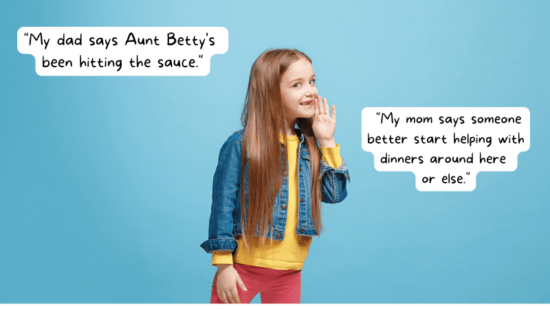Student telling parent secretes on a blue background