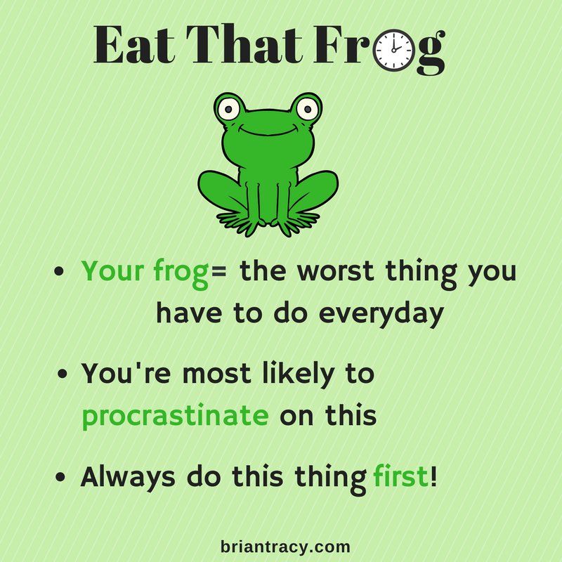Eat That Frog: Choose the hardest task, the one you're most likely to procrastinate, and do it first