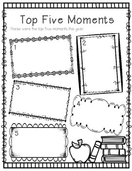 A scrapbook page with the title top 5 moments as an example of fun last day of school activities