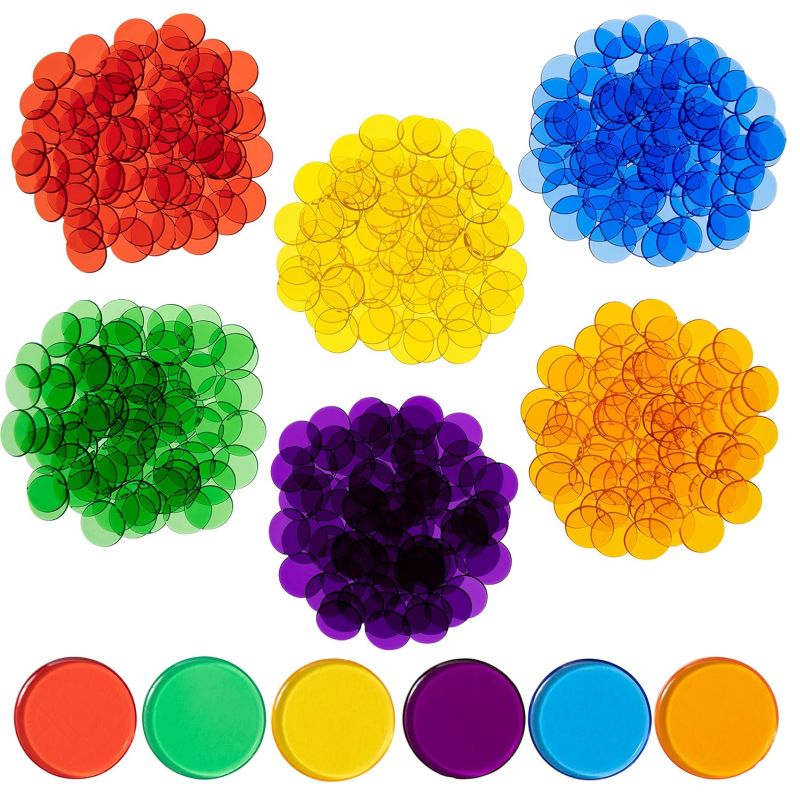 Plastic transparent counter chips in a variety of colors