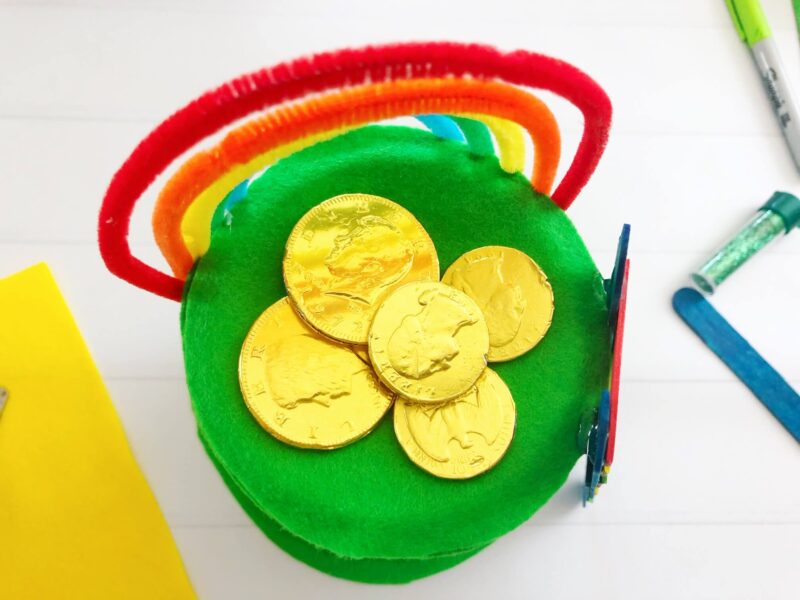 leprechan trap with gold coins and pipe cleaners for a saint patrick's day activity 
