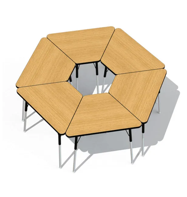 Six Trapezoid desks put together in a circle.