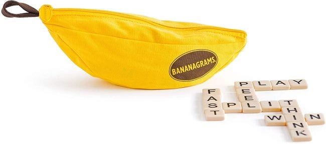 Bananagrams word game with letter tiles (Travel Games for Kids)