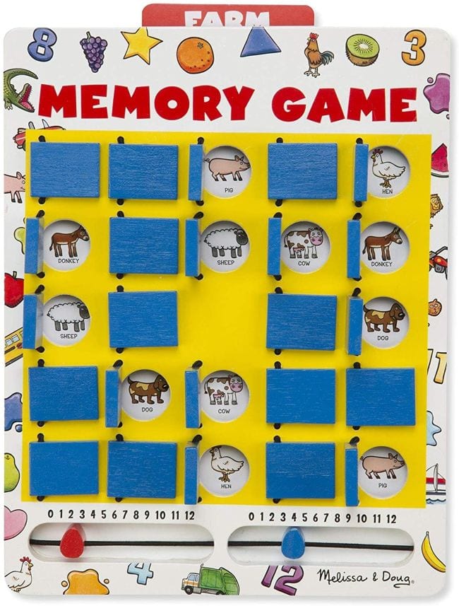 Memory Game board with flippable panels covering images