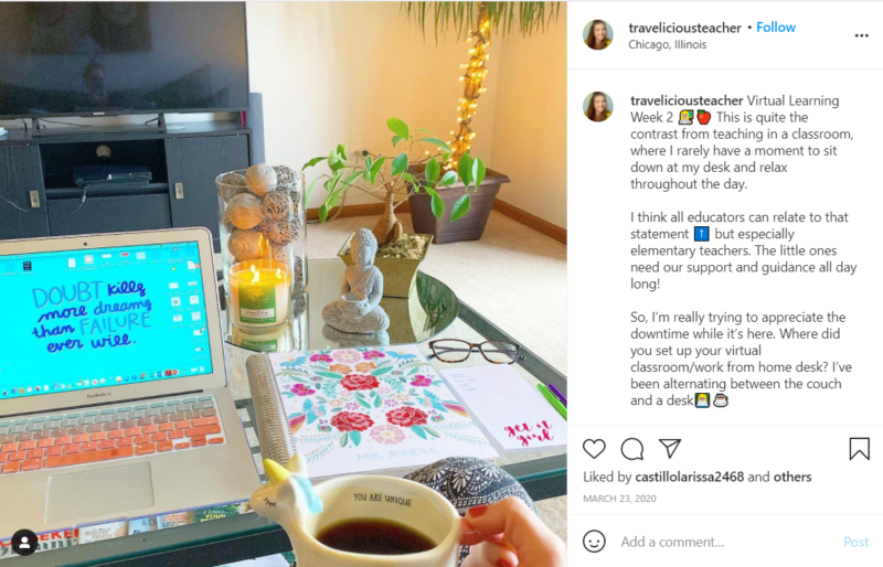 Still of laptop on desk traveliciousteacher Instagram post