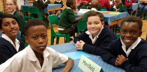 Students on a trivia team in the classroom