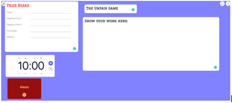 Screenshot of board to play the unfair game