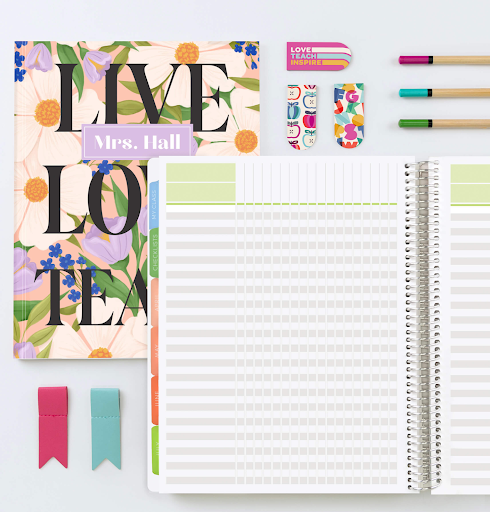 Teacher planner sample check off list and live love laugh cover