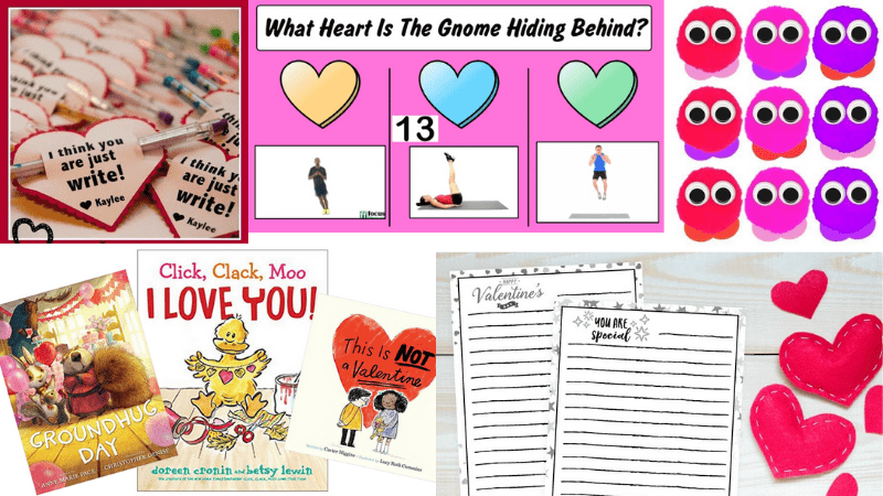 Collage of Valentine's Day activities for a virtual classroom