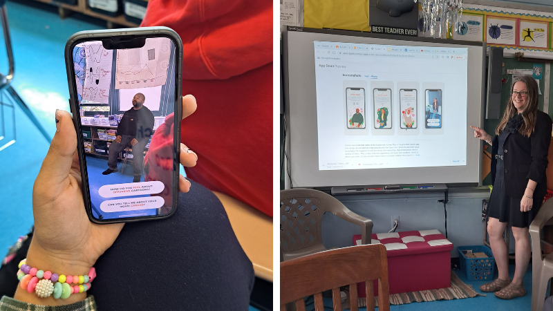 Collage of students using augmented reality Career Day app