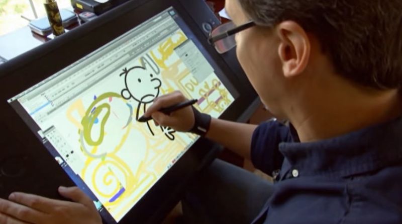 Still shot of video of Jeff Kinney drawing his Diary of a Wimpy Kid books, part of a list of virtual author activities