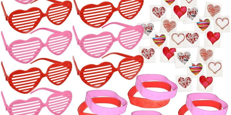Valentine's Day sunglasses, tattoos, bracelets for virtual classroom parties