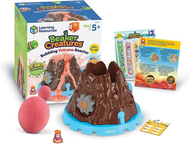 Beaker Creatures Volcano Kit with plastic volcano, rubber ball, tablets, and info cards