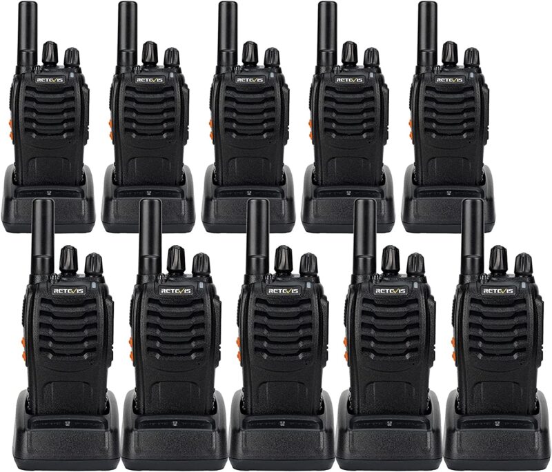Two rows of five walkie talkies are shown.