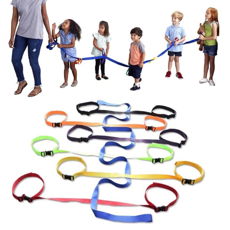 a walking rope with loops for students to hold on to while they walk in line 