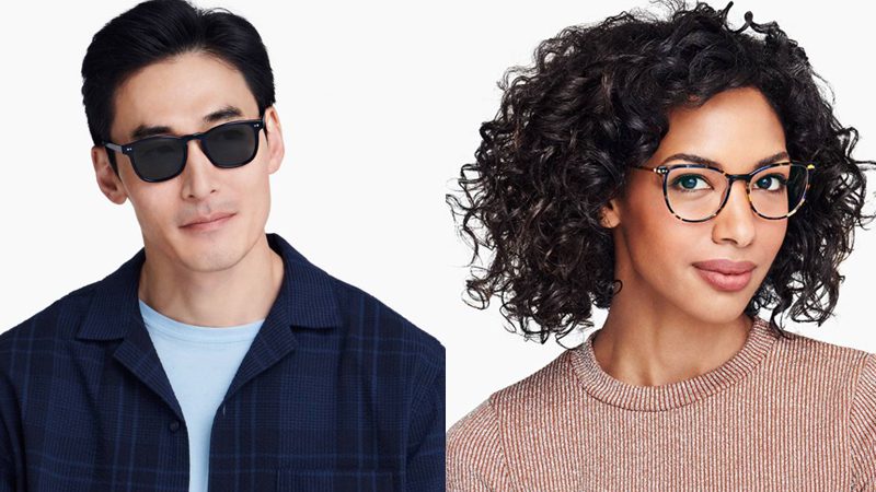 Man and woman wearing cheap prescription glasses from Warby Parker