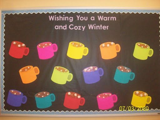 Bulletin board that says "Wishing You a Warm and Cozy Winter"