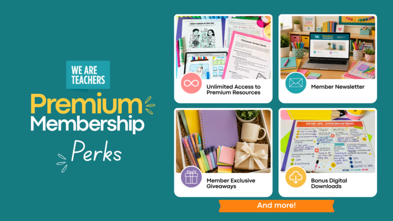 We Are Teachers Premium Membership Benefits Collage of We Are Teachers Premium benefits.