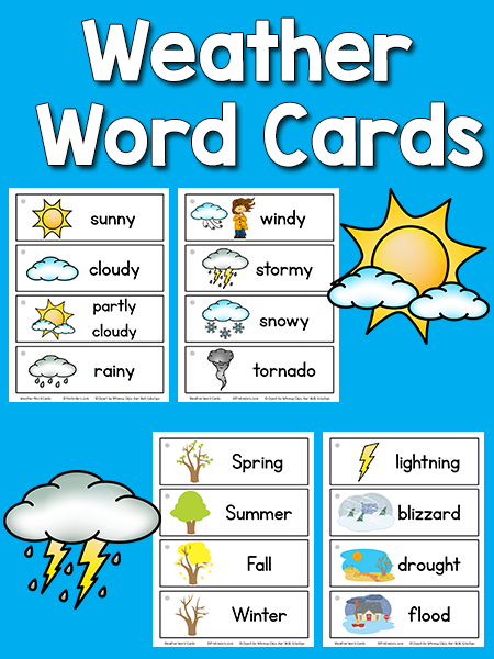 weather activities- weather word cards with pictures and descriptions of different weather