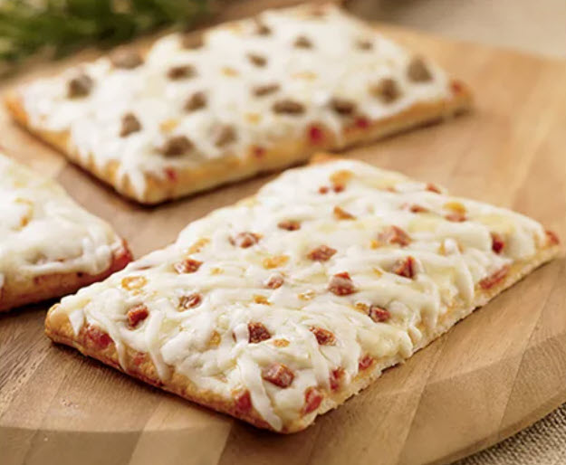 Rectangular individual pizza typically served as part of school lunches in the U.S.