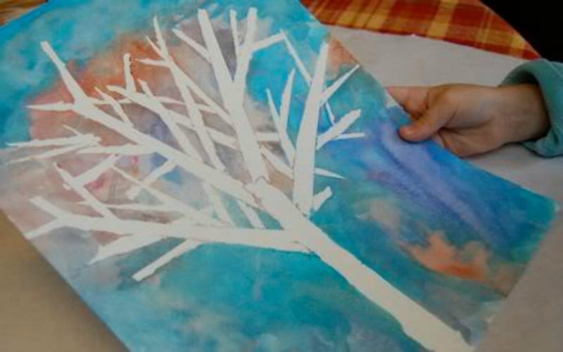 Winter tree watercolor art project.