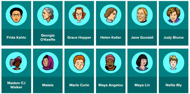 Icons of famous women in history from BrainPOP's Women's History unit