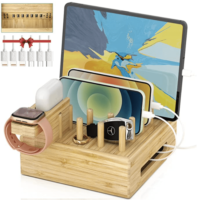 wooden desk charging station