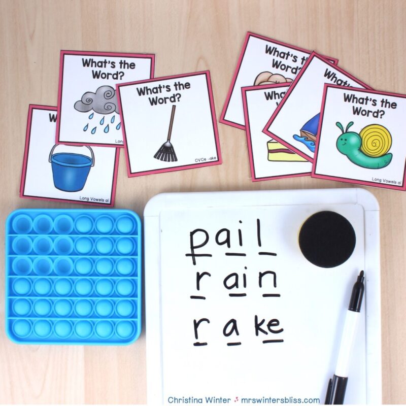 Example of a word making activity using markers and a pop it for guided reading