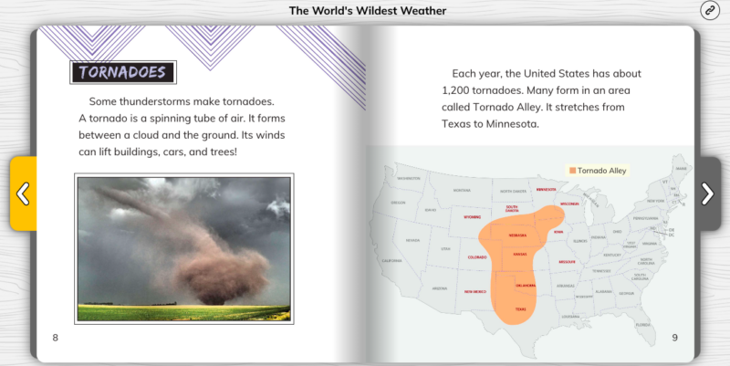 Sample page from World's Wildest Weather showing maps as nonfiction text features