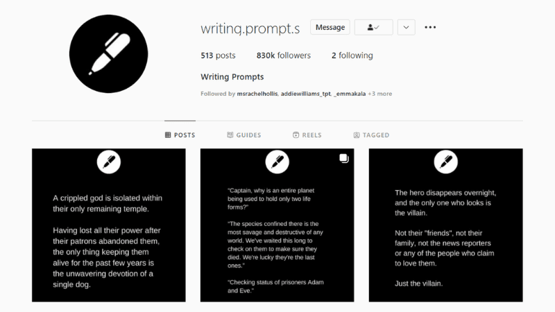 Instagram page for writing.prompt.s