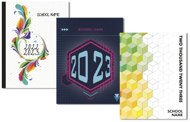 Array of yearbook covers offered by Memory Book