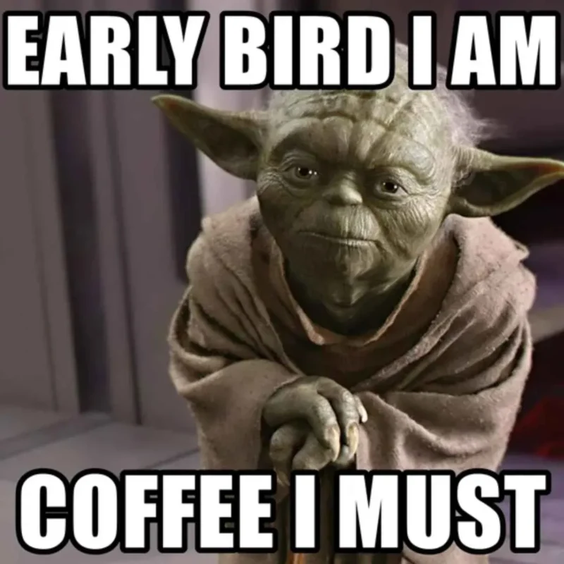 early bird Yoda coffee meme