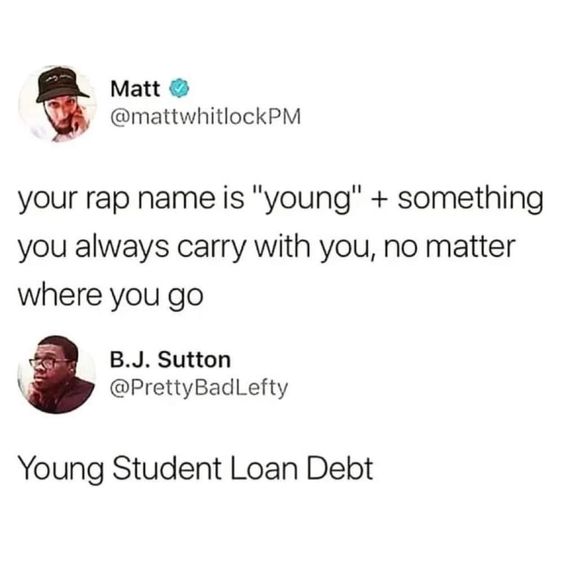 Tweet with words Young Student Loan Debt
