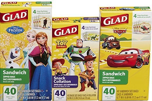 Glad Food Storage Bags Variety Pack, Disney, 120 Count 